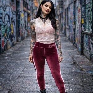 PINK Victoria’s Secret Velvet Leggings / Pants – XS – Burgundy Wine – Y2K